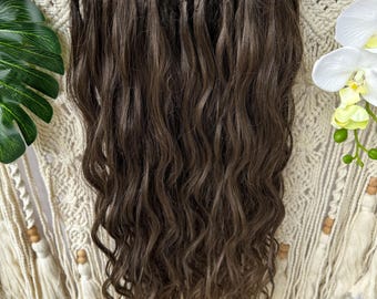 Brown Loose Wave Hair Extensions Set, Long Pre Made Dreads, Synthetic Temporary Dreadlocks Extensions, Partial Dreads, Natural Style Dreads