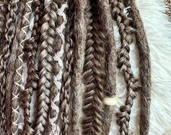 Single ended braids extensions, blond to black SE dreadlocks ombre, soft natural texture hair extension, fake decorated dreadlocks set