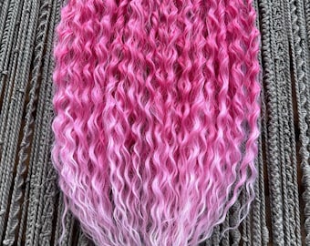 Pink curly hair extensions, wavy hair set, kanekalon dreadlock extensions, double ended synthetic dreads, push up cotton candy fairy dreads