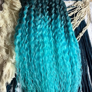 Turquoise boho de dreadlocks, ombre wavy hair extensions, dreadlocks set, curly hair mix synthetic, festival color dreads, mom special gift