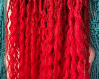 Kanekalon red dreads extensions, full set red dreadlocks, ombre braiding curly hair extensions, dreads DE, Halloween rave hair extensions