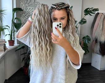 Blond dreadlocks synthetic crochet dreads extensions, Boho de dreadlocks ombre blond synthetic dreads double ended, Reusable ash blond locks