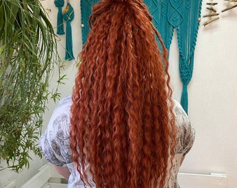 De curly orange synthetic dreads full set, Braiding hair dreadlock extensions double ended dreads, Boho dread extensions, gift for mom