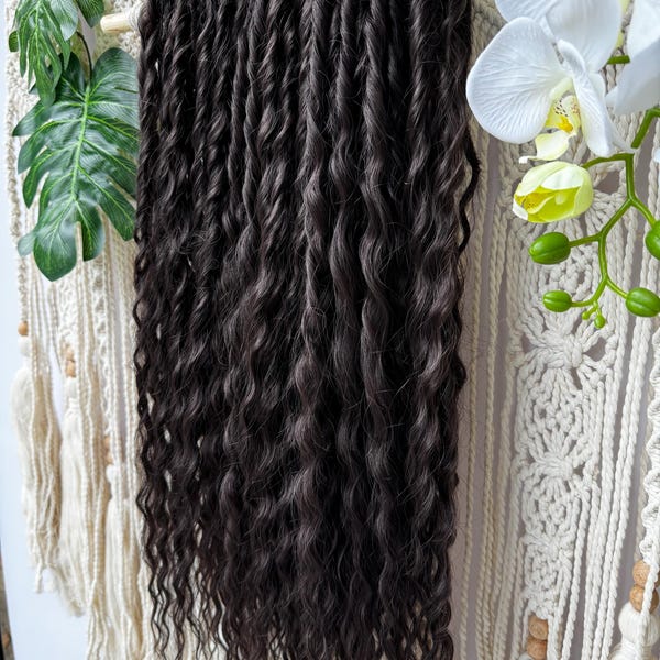 Wavy dark brown boho de dreadlocks, tie in dreads, pre made dreads, pre twisted hair crochet, loose wave dreadlocks, lightweight dreads