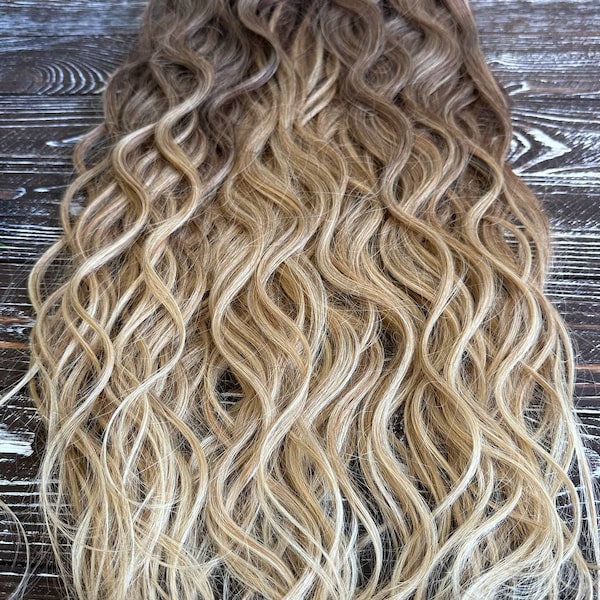 Blonde wellige Haarverlängerungen, synthetische Lockenverlängerungen, braunblonde Boho-Dreadlocks, Zopfverlängerungen, Push-Up-Dreads, Weihnachtsgeschenk