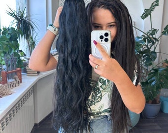 Black curly hair extensions, synthetic dreads extensions, black dreadlock extensions, boho de dreadlocks, tie in dreads, pre made dreads