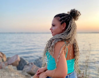 Caramel latte wavy hair extensions, tie in dreads, pre made dreads, pre twisted hair crochet, braids pre-looped, temporary double ended lock