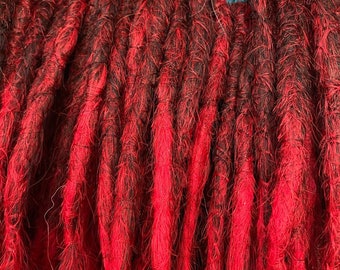 Kanekalon red dreads extensions, full set red dreadlocks, burgundy ombre braiding curly hair extensions, red dreads DE, rave hair extensions