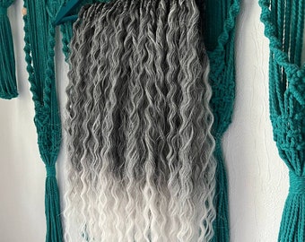 Double ended gray and white dreads, Synthetic crochet dreads extensions black to white, Boho de dreadlocks ombre, Curly hair extensions