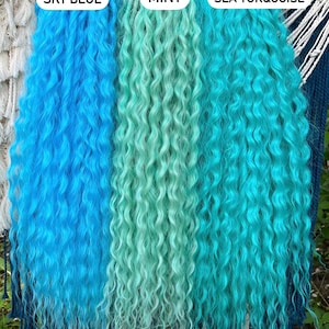 Mermaid wavy hair extensions, turquoise synthetic crochet dreads extensions, colorful green mint dreads, marine locks curly hair full set