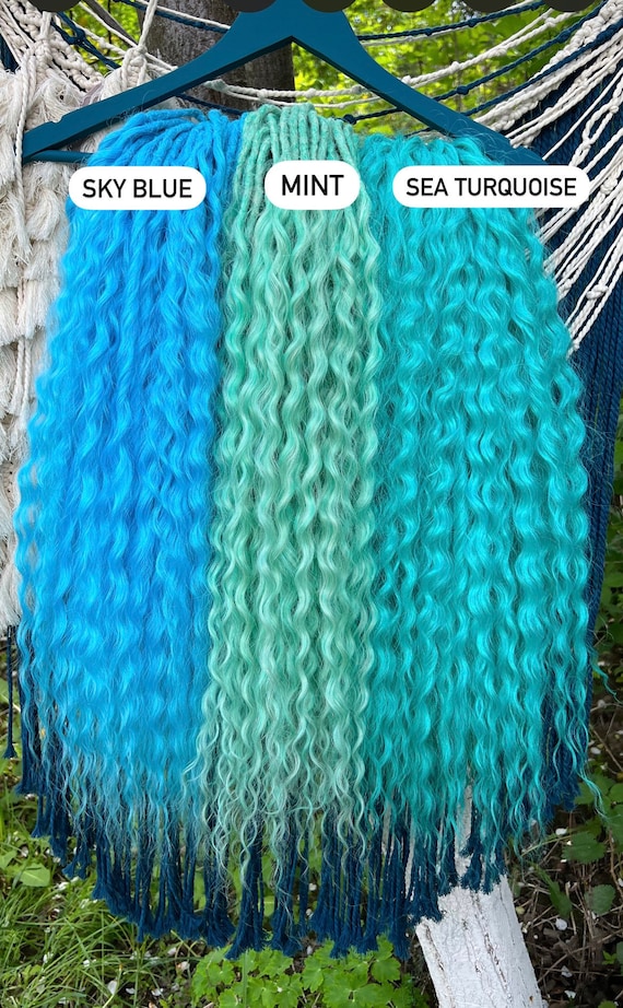 Mermaid Wavy Hair Extensions, Turquoise Synthetic Crochet Dreads