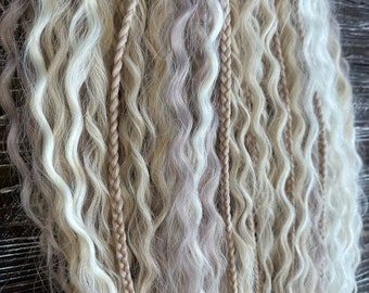 60 DE Curly Synthetic Dreadlock Extensions, Blonde DE Dreads Full Set, White Synthetic Pre Made Dreads, Pre Twisted Hair Crochet