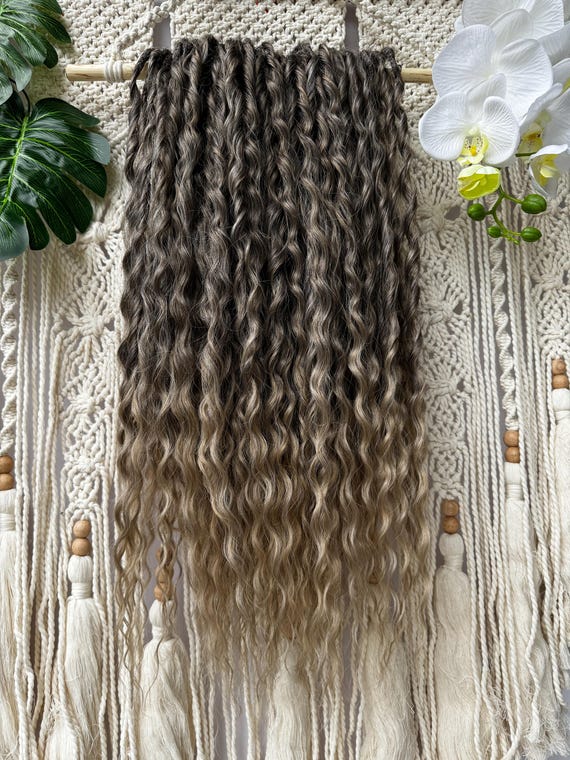 Long ash brown knotty dreadlock extensions Curly Ash Brown Dreadlock Extensions: Ombre Wool Blend DE/SE  main image 3
