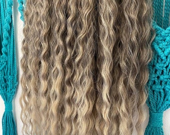 Blond ombre curly hair extensions, permanent brown wavy kanekalon dreadlocks, double ended long dreadlocks, meaningful bestie gift