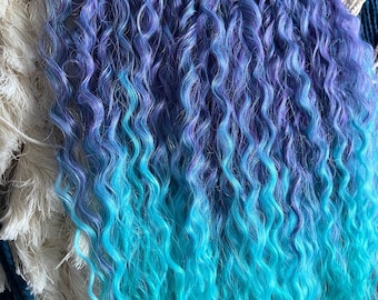Curly hair dreads extensions, purple and turquoise dreadlocks, mermaid hair extensions, marine hair extensions, sea festival DE dreads