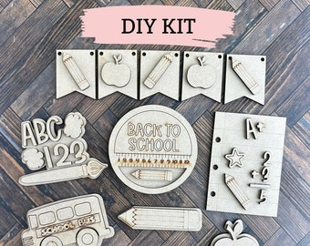 新学期用段付きトレイDIY木製ペイントキット大人用、DIY教室装飾クリエイティブな先生へのギフト、未完成の木製先生用クラフトキット