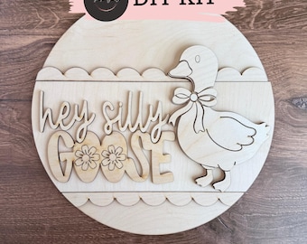 hey silly goose DIY door hangers, unfinished wood welcome signs, paint it yourself porch goose sign, paint party door signs, spring crafts