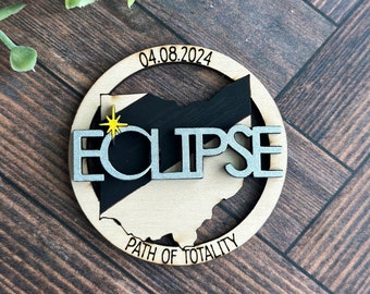 Eclipse magnet 2024, path of totality souvenir, 12 states, Ohio, Indiana, Texas, Arkansas, Oklahoma, Missouri, Illinois, Pennsylvania