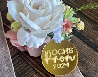 Personalized prom bouquet charm, custom corsage charm, senior prom keepsake,  junior senior prom accessories, for date, gift, bouttiniere