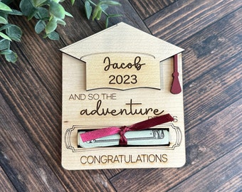 personalized graduation money holder 2025 grad gifts, custom and so the adventure begins high school graduation gifts for boys, cash holder
