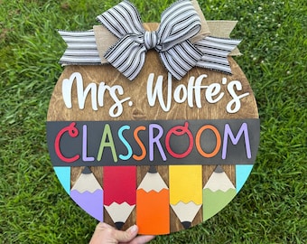 personalized cute teacher pencil name sign for classroom door decor, 3D name sign for wall, back to school gifts for teachers, rainbow door