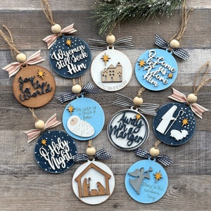 Religious Nativity Christmas Ornament Set, DIY Nativity Ornament Wood Blanks, Religious Ornaments, Wisemen, Away In A Manger, DIY Christmas
