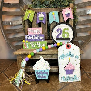 Alles Gute zum Geburtstag Tiered Tablett Dekor-Set, Geburtstag-Party-Dekor, alles Gute zum Geburtstag Set, Geburtstag Dekor, Tiered Tablett Dekor
