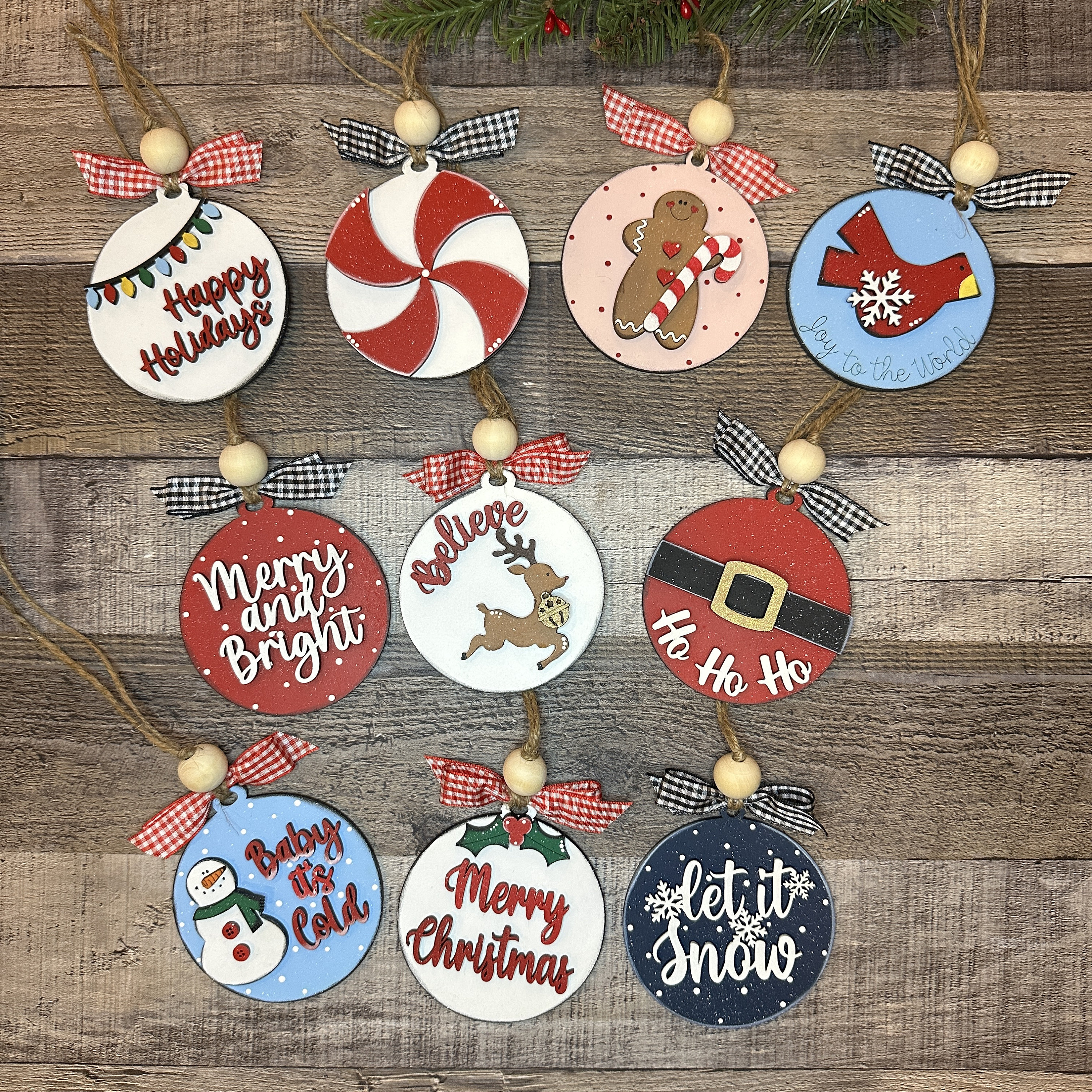 Farmhouse Christmas Ornament Set, DIY Christmas Ornament Wood