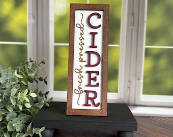 apple cider bar sign, apple cider decor, fall tiered tray signs, autumn kitchen decor, cozy season October birthday gifts for her, harvest