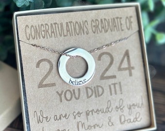 believe necklace, personalized high school graduation gifts for girls, custom congratulations gift for daughter, 2024 graduate necklace