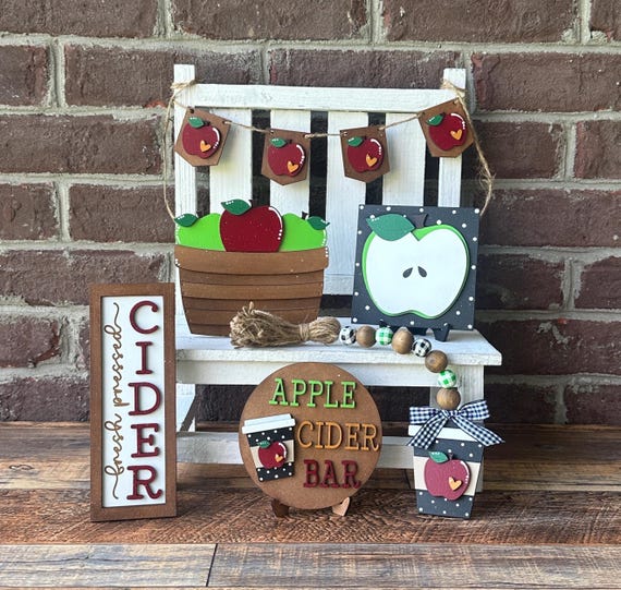 apple cider bar fall tiered tray decor set, red apple decor for kitchen, green apple classroom decor, apple for teacher gifts for women
