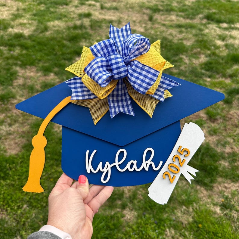 Graduation Hat Sign Personalized School Colors Graduation Hat Sign, Class of 2026 Door Sign ...