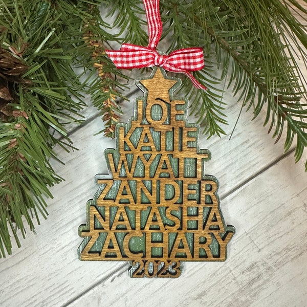 Personalized Family Name Christmas Ornament, Christmas Tree Ornament with Family Names, Christmas Tree Name Ornament, 2023 Family Ornament