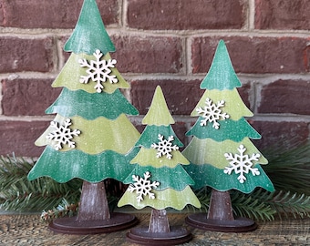 standing Christmas tree shelf sitters, woodland Christmas decor for home, holiday mantle decor, farmhouse Christmas centerpieces for table