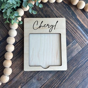 Personalized Laser Engraved Name Wooden Sticky Note Holder, post it note holder, custom gift, business name, co-worker gift, desk gift