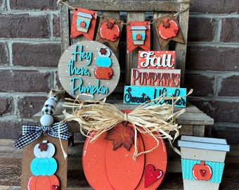 Pumpkin Tiered Tray Set, Fall Decor, Fall Tiered Tray Bundle, pumpkin latte, sweater weather, fall sign decor, pumpkin spice, coffee bar