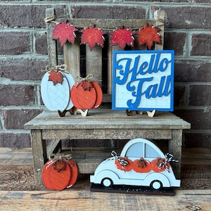 Fall Tiered Tray Set, Pumpkin Tiered Tray Bundle, VW Bug Decor, Fall Decor, Fall Sign, Hello Fall, Pumpkin Decor