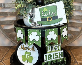 St. Patrick's Day Tiered Tray Decor Bundle, St. Patrick's Day Tiered Tray Decor Set, Spring Decor, Farmhouse Home Decor, Tiered Tray Signs