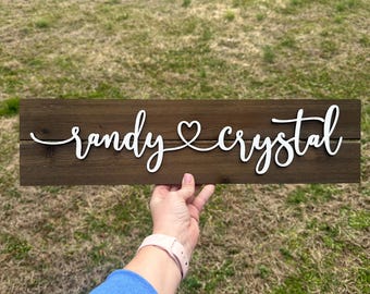 personalized couples name sign wood, romantic gifts for girlfriend, custom connecting heart sign with names, Valentines day gifts for wife