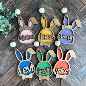 personalized Easter basket tag for boys, Easter bunny basket name tag for girls, Easter ornaments for small tree, coquette Easter bunny