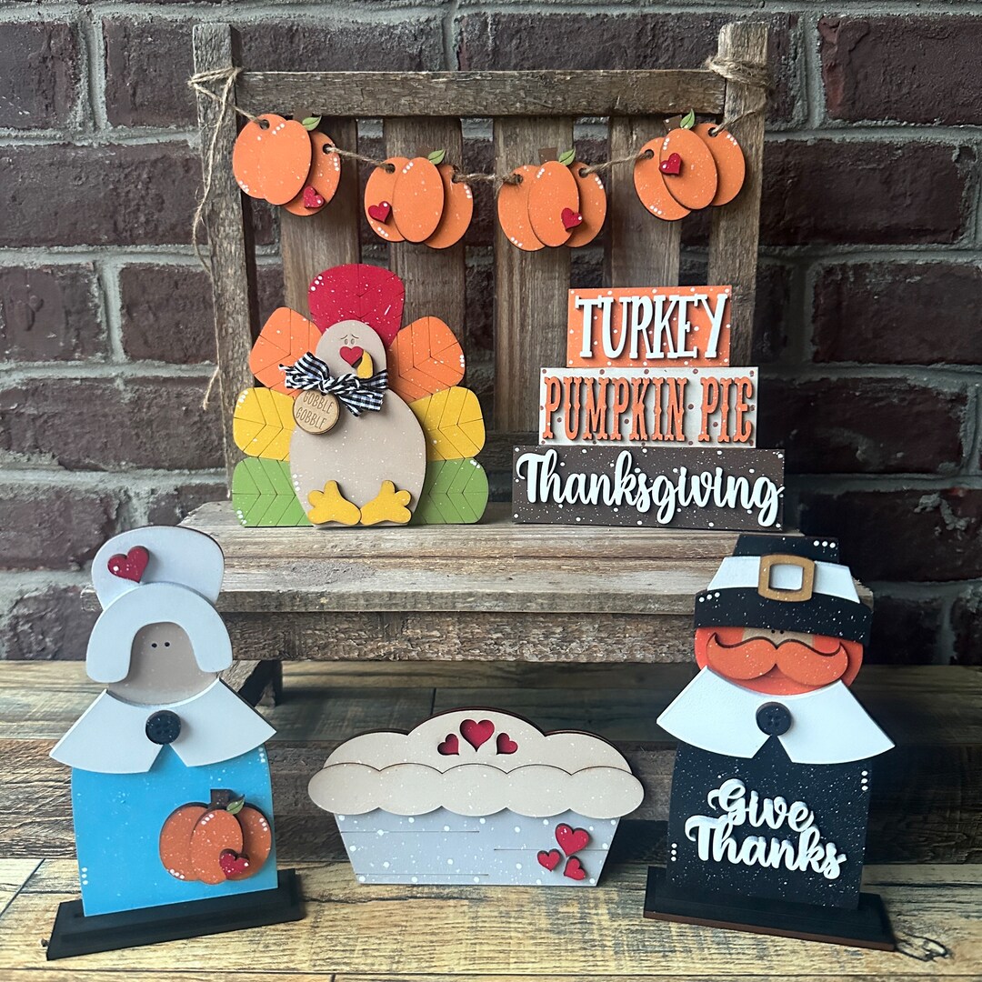 Thanksgiving Tiered Tray Decor Bundle, Wood Pumpkin Garland, Pumpkin ...