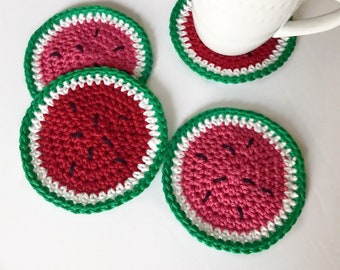 Crochet Watermelon Coasters set of 4, Watermelon Coasters, Summer décor, Drink coaster, Birthday gifts, Housewarming gifts, Gift
