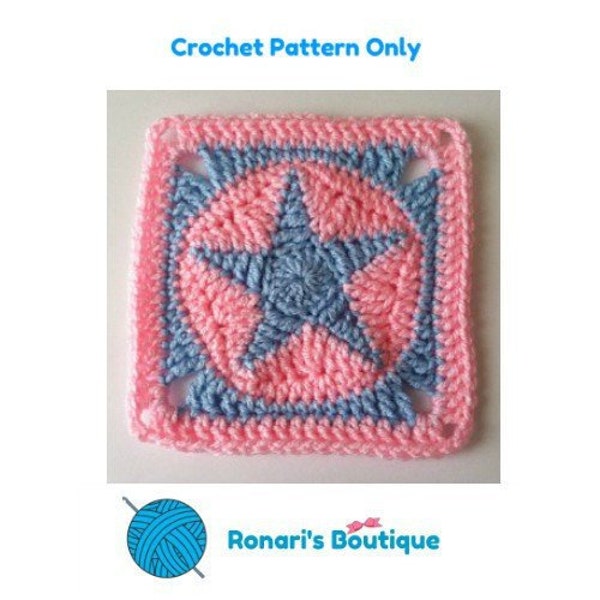 Star Bright - Crochet Star Granny Square Written Pattern, Crochet Pattern Star Granny Square,