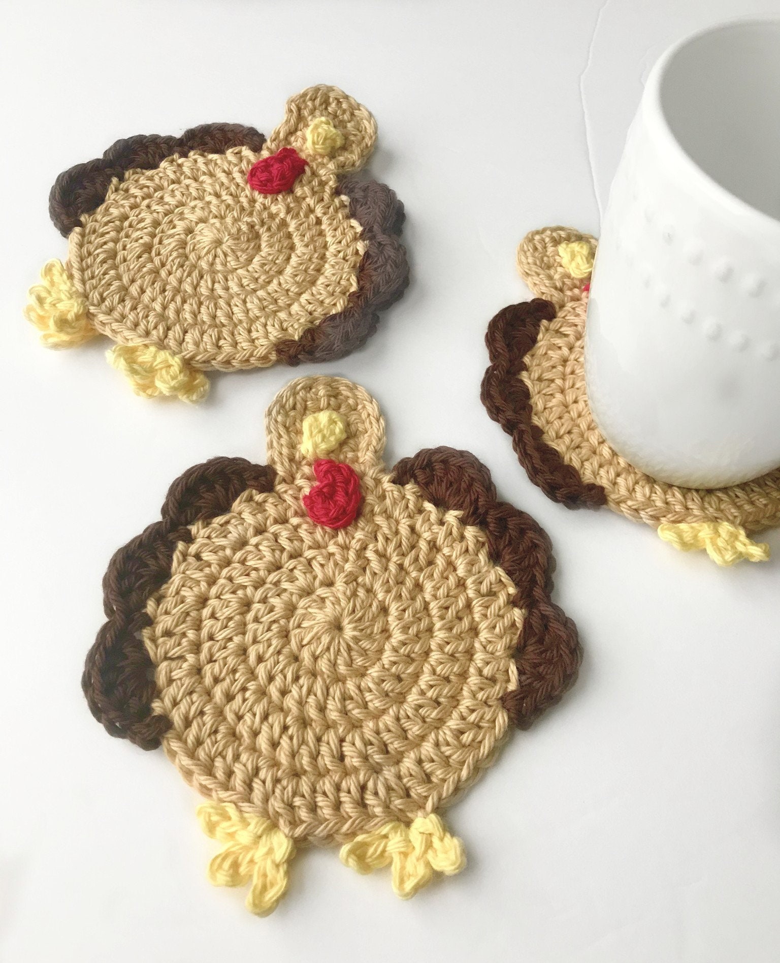 Crochet Turkey Coasters set 4 pack | Etsy