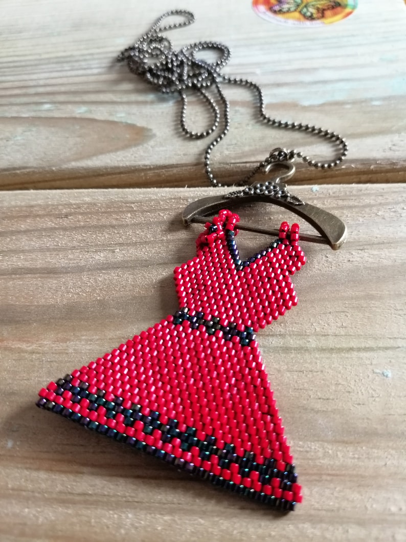 Handmade pendant to Chain-handembroidered pendant dress-dress pendant to beads necklace-Chelia Jewelry-long necklace