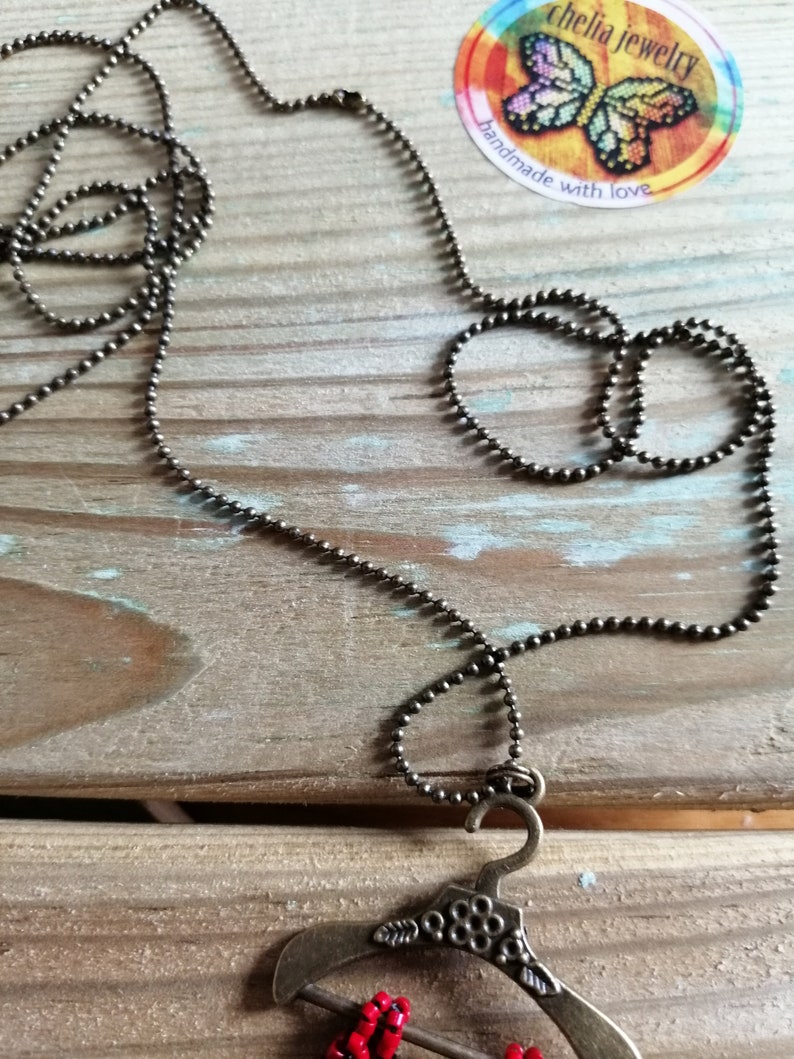 Handmade pendant to Chain-handembroidered pendant dress-dress pendant to beads necklace-Chelia Jewelry-long necklace