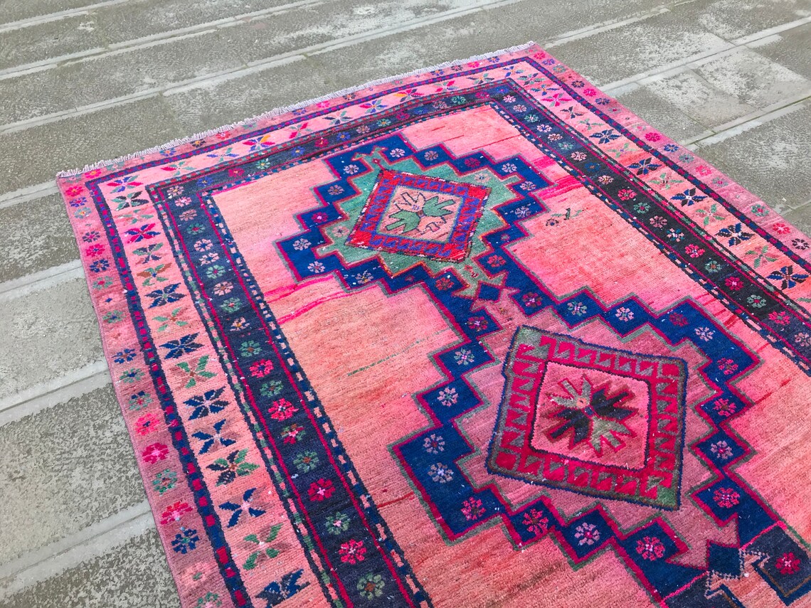 Turkish Pink Rug Vintage Handmade Oushak Area Rug Anatolia Etsy