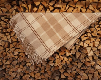 Beige Brown Plaid: Lambs & Alpaca Wool Throw Blanket