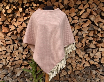 Small sized light pink lamb's wool poncho Small sized light pink lamb's wool cloak Small size light pink lamb's wool cape Light pink poncho