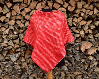 Extra small size red lamb's wool poncho XS size red lamb's wool cape XS size red lamb's wool cloak Red wool cloak Red XS size wool cape